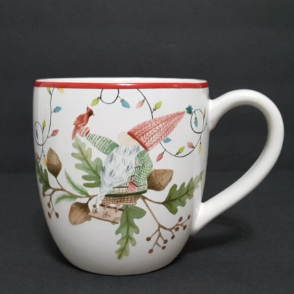 NEW RARE Pottery Barn Set of 4 Forest Gnome Christmas Mugs 22 OZ Stoneware - Picture 2 of 8